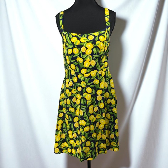 LC Waikiki Lemon Print Dress Woman Medium Babydoll Sleeveless Casual Summer Mini - Picture 1 of 9